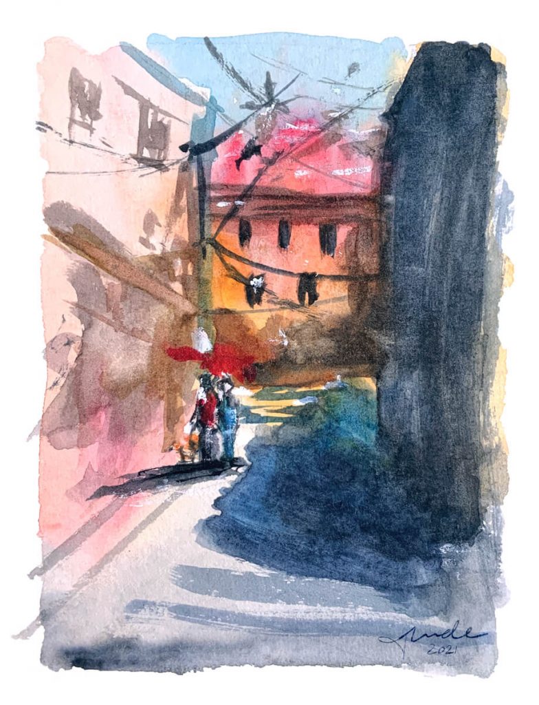 Street Scene Watercolour Study - Tunde Szentes