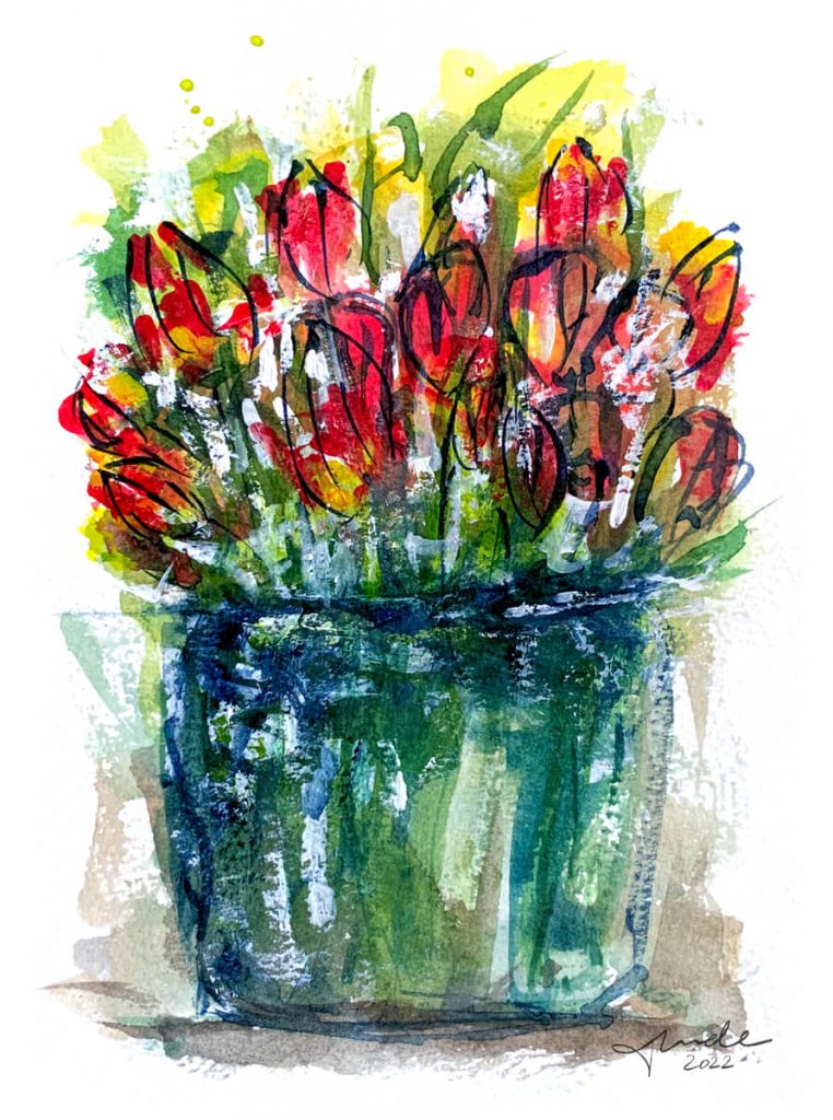 Tulips in a jar.