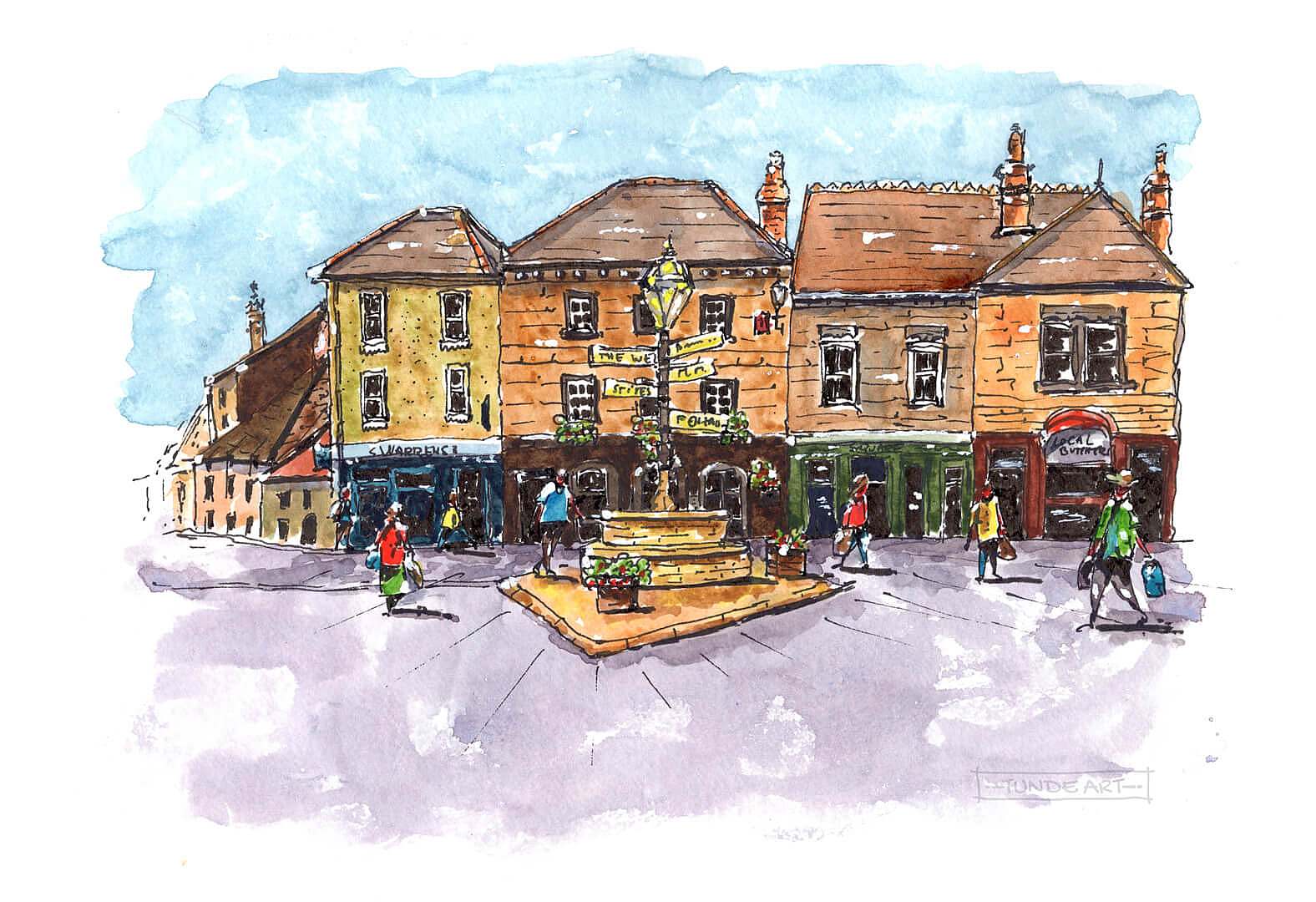 Town Square in St Just, Cornwall - Sketch by Tunde Szentes