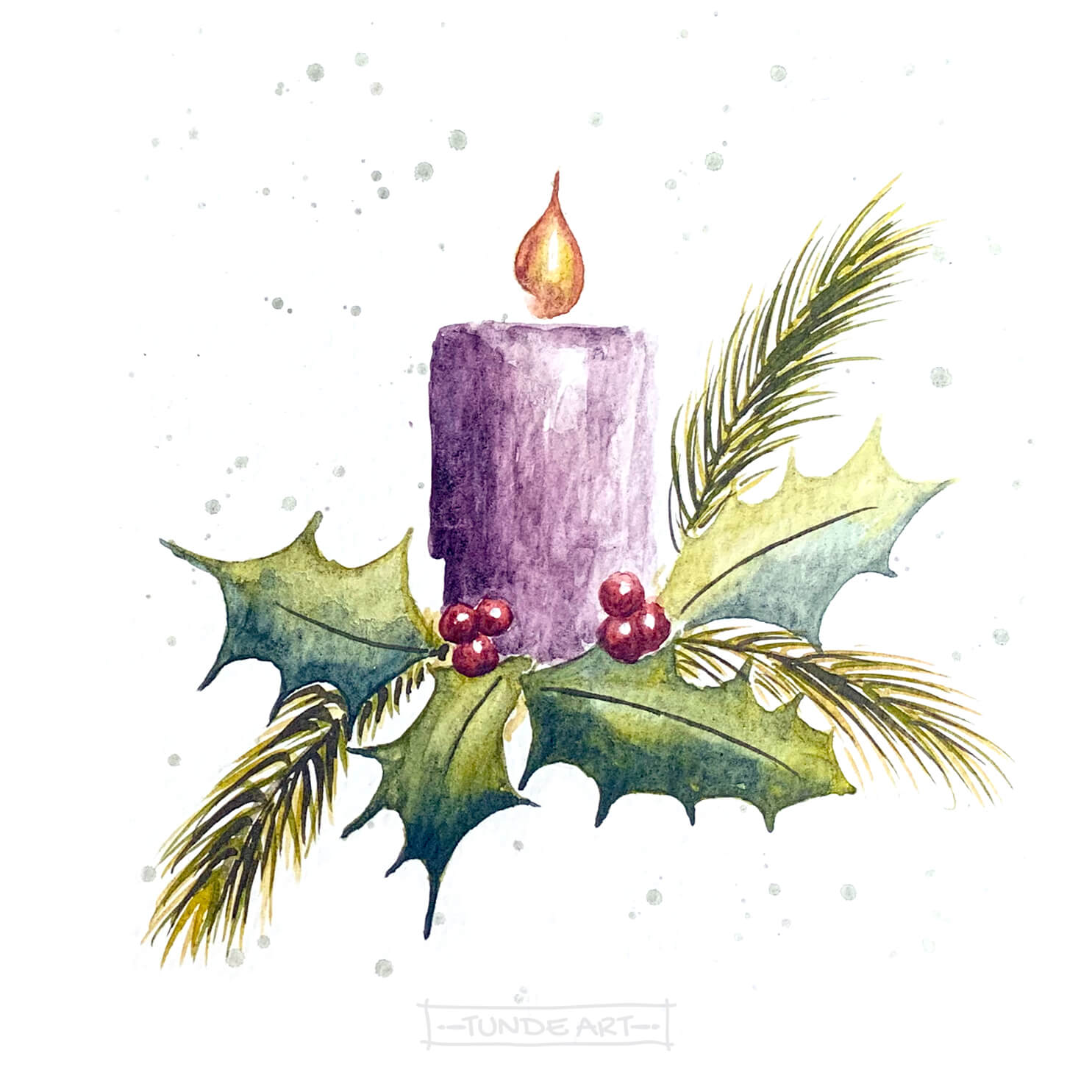 Festive Mood with Candle and Holly by Tunde Szentes