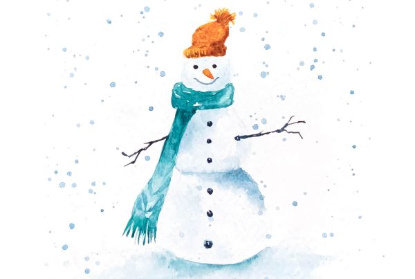 Snowman Watercolour by Tunde Szentes