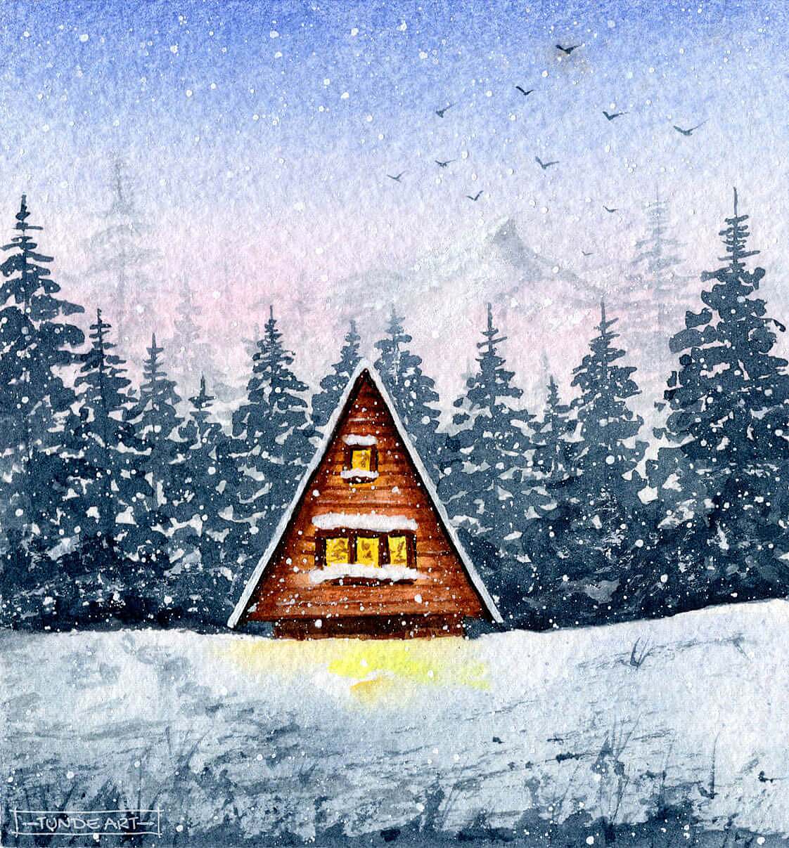 A Frame Cabin in the Woods by Tunde Art