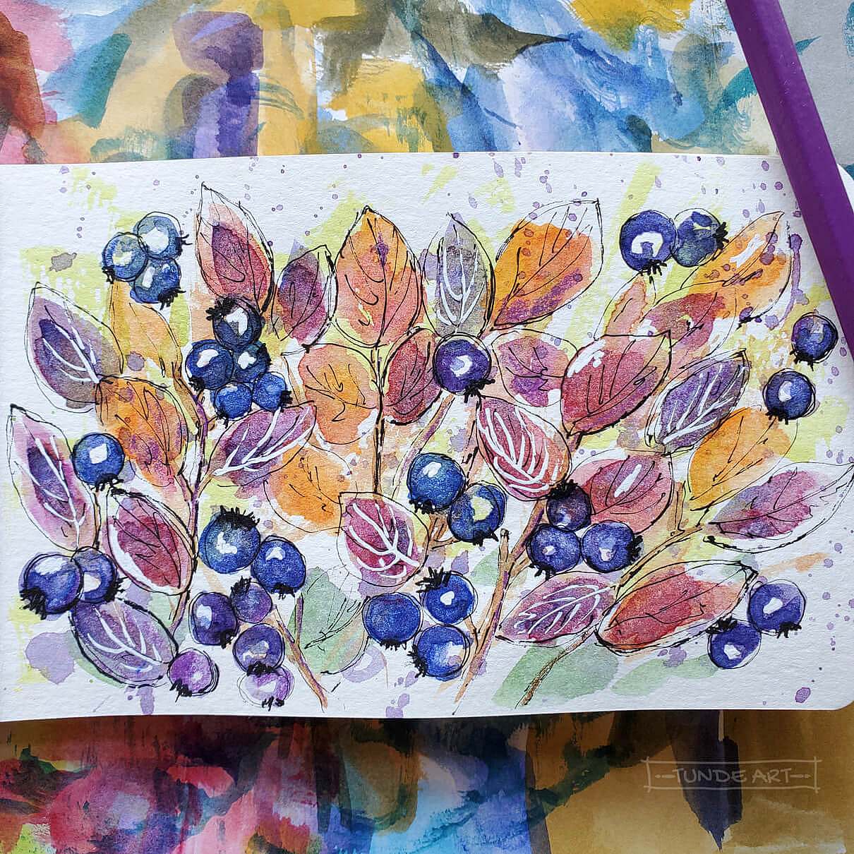 Blueberries Watercolour Sketch - Tunde Art