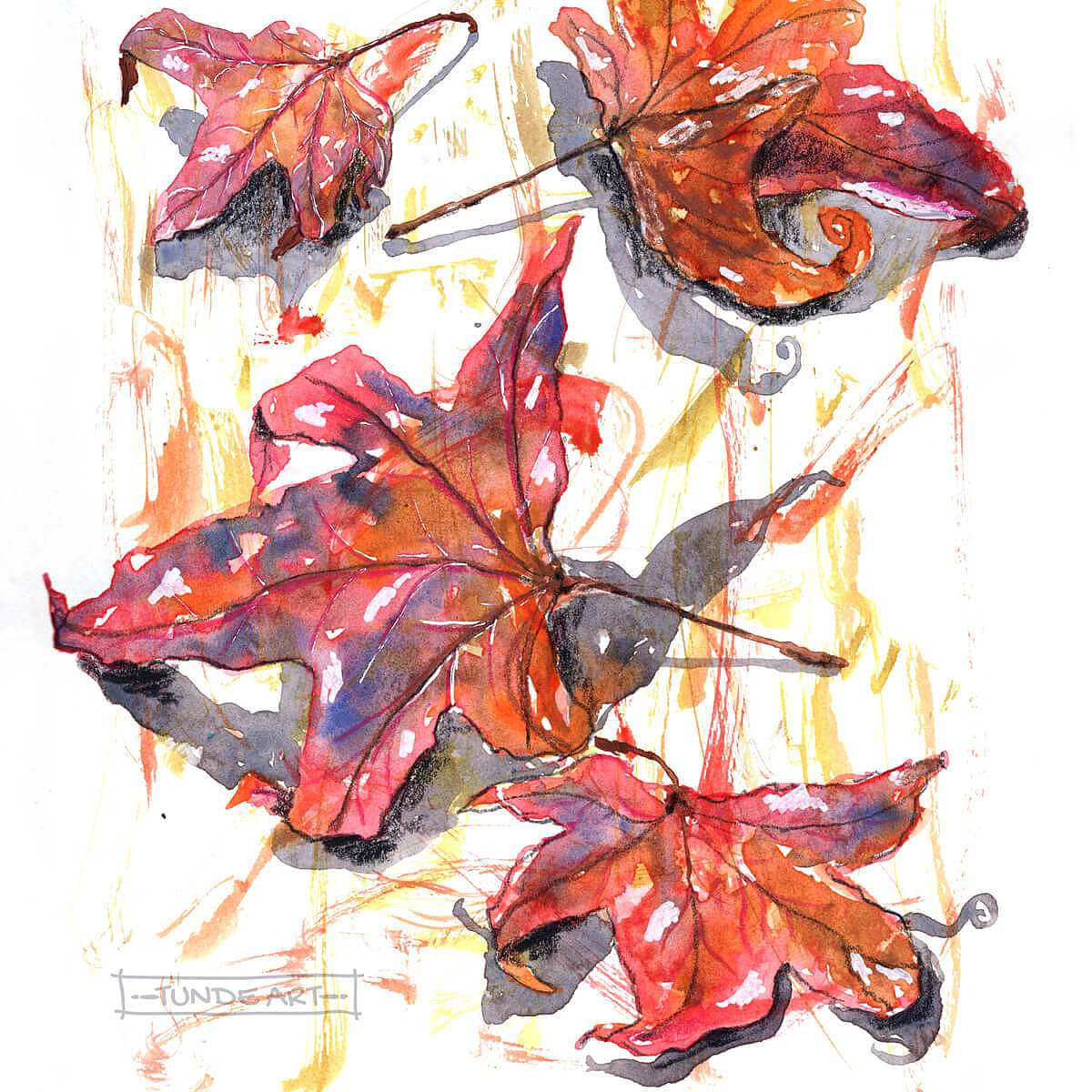 Autumn Leaves Watercolour Sketch - Tunde Art