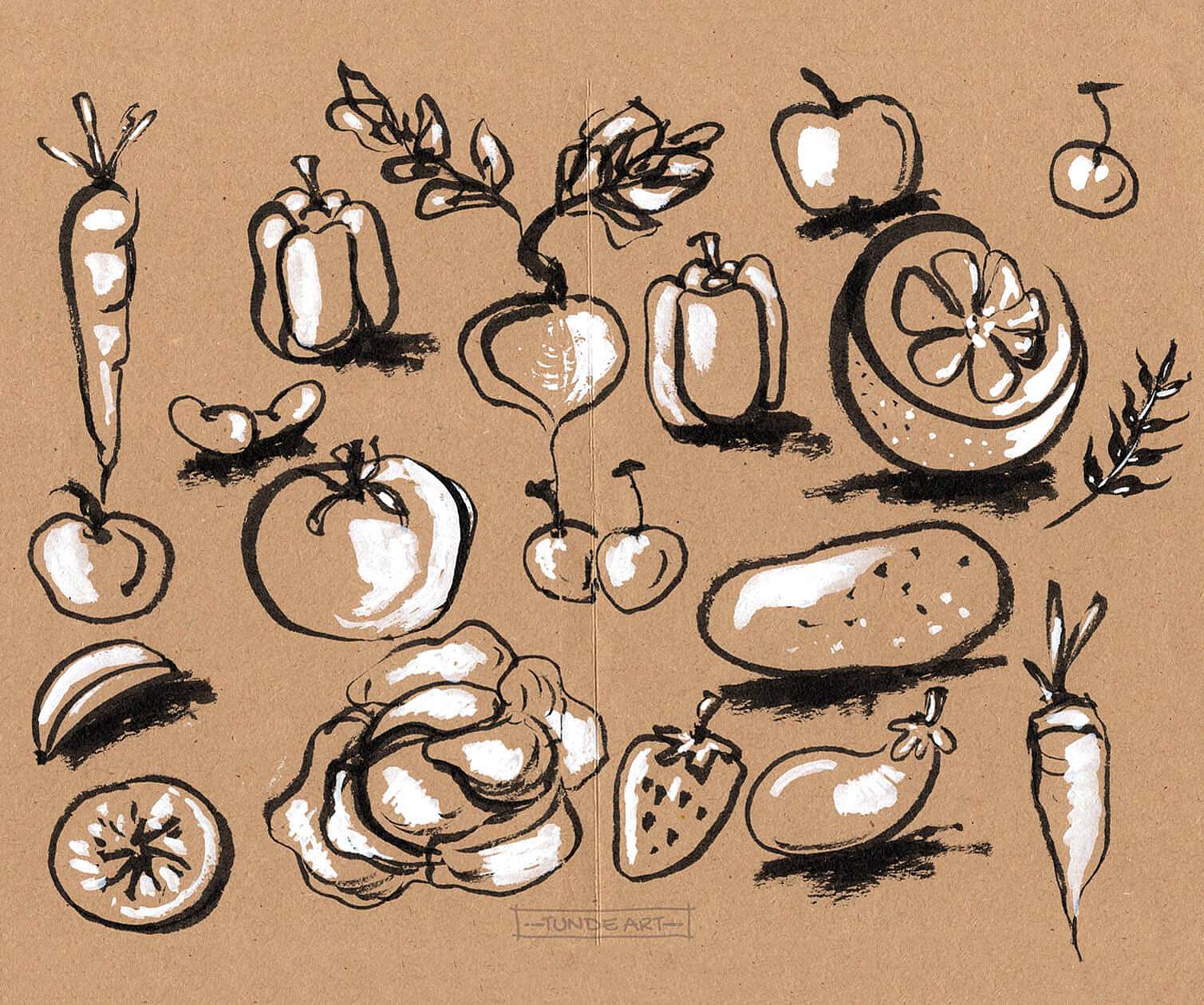 Vegetables Study on Toned Paper by Tunde Szentes