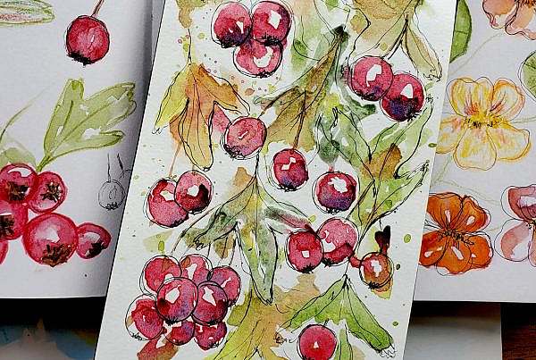 Hawthorns Watercolour Sketch - Tunde Art