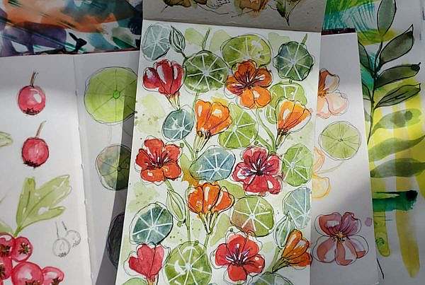 Nasturtiums Watercolour Sketch - Tunde Art