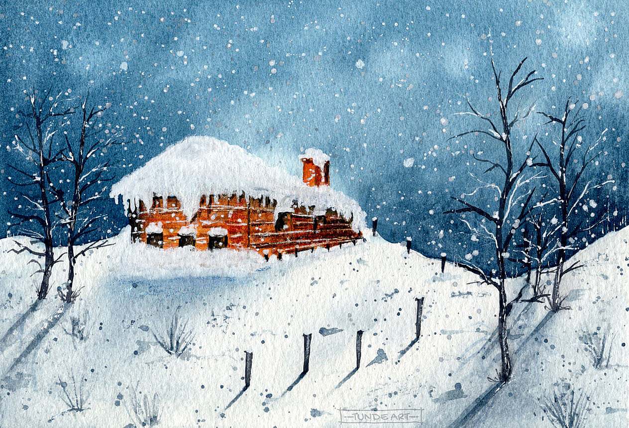 House under snow by Tunde Art