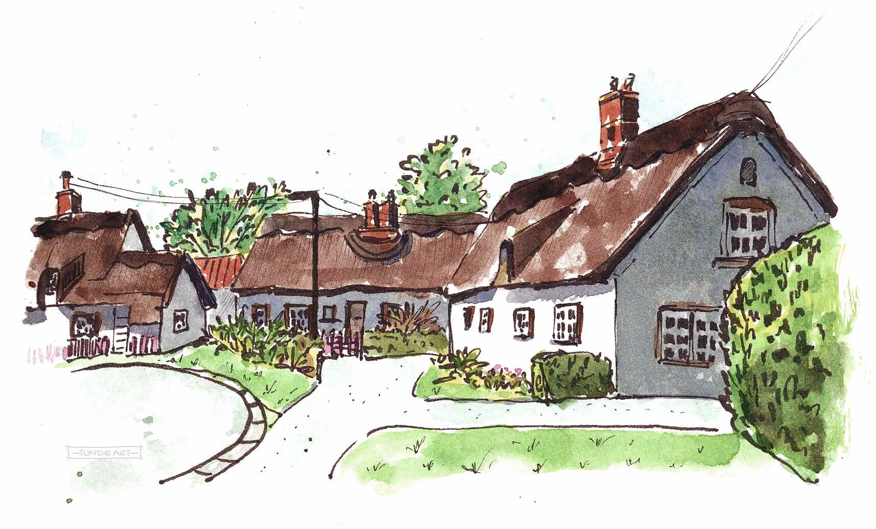 Thatched roof houses next to Cambridge, in Lode by Tunde Szentes